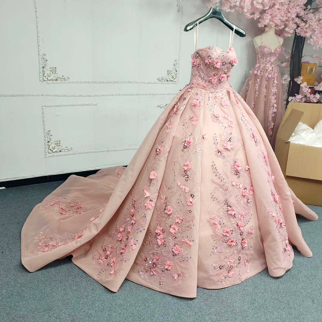 Gorgeous A Line Sweetheart Pink Ball Gown Quinceanera Dress with Appliques Flowers - View 5 | FashionDia