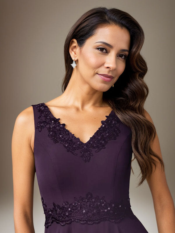 Plum A-Line Sequins Chiffon Dress - View 4 | FashionDia