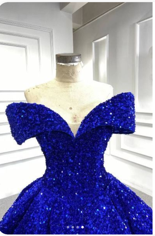 Royal blue sequin prom ball gown sweet 16 dress Off-the-Shoulder princess Quince dress - View 4 | FashionDia