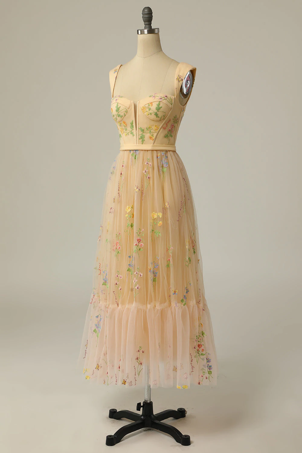 A-Line Sweetheart Champagne Long Prom Dress with Embroidery - View 4 | FashionDia