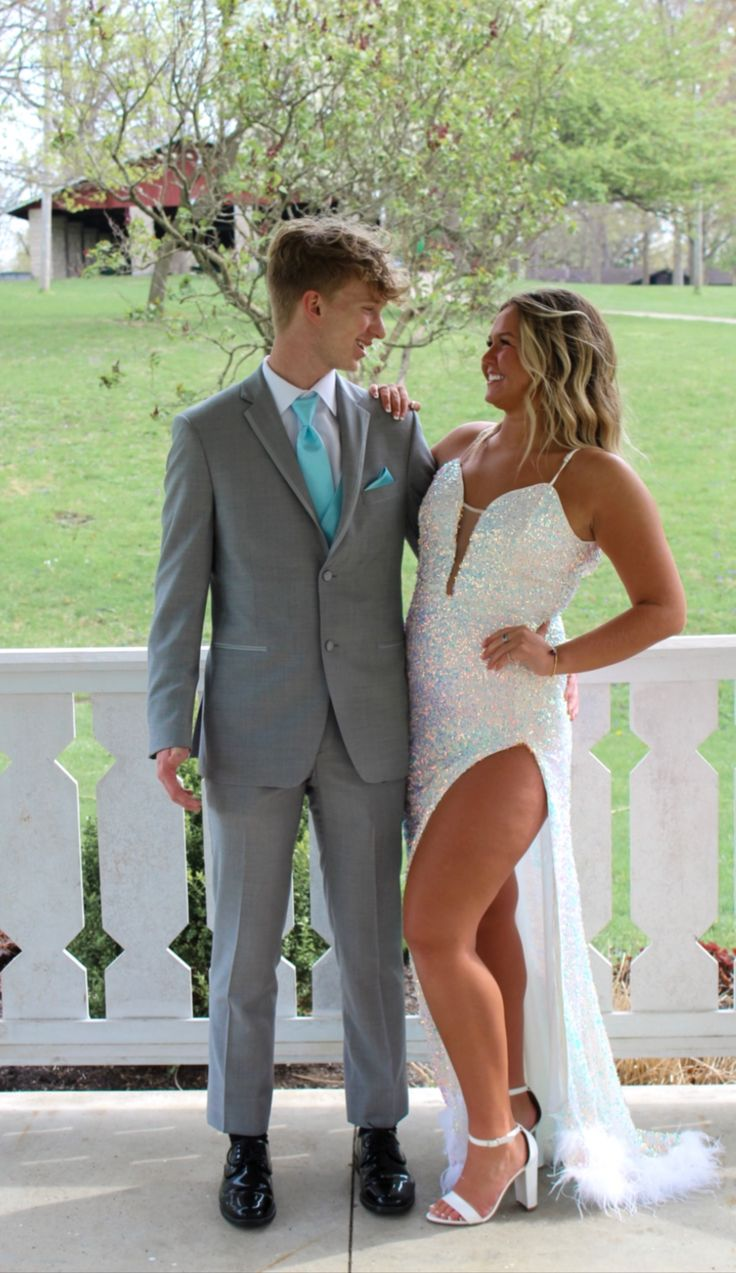 Glitter White Sequins Prom Dress With Hem Feathers - FashionDia