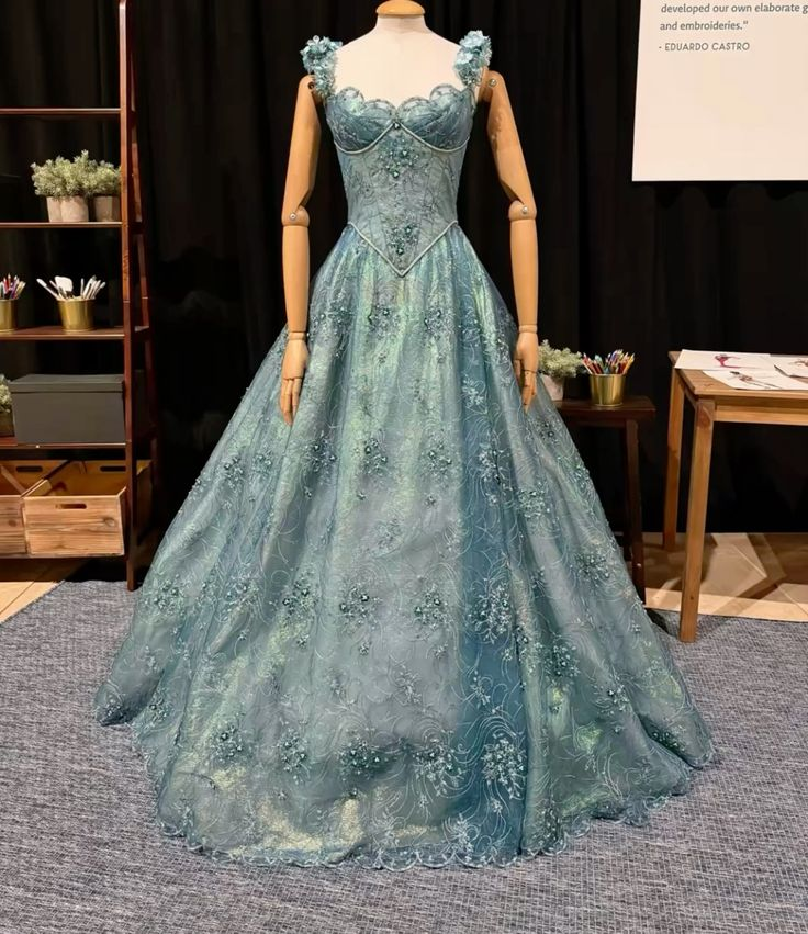 Shiny Blue Sweetheart Neck Satin Tulle Beaded Ball Gown Princess Quinceanera Dress - FashionDia