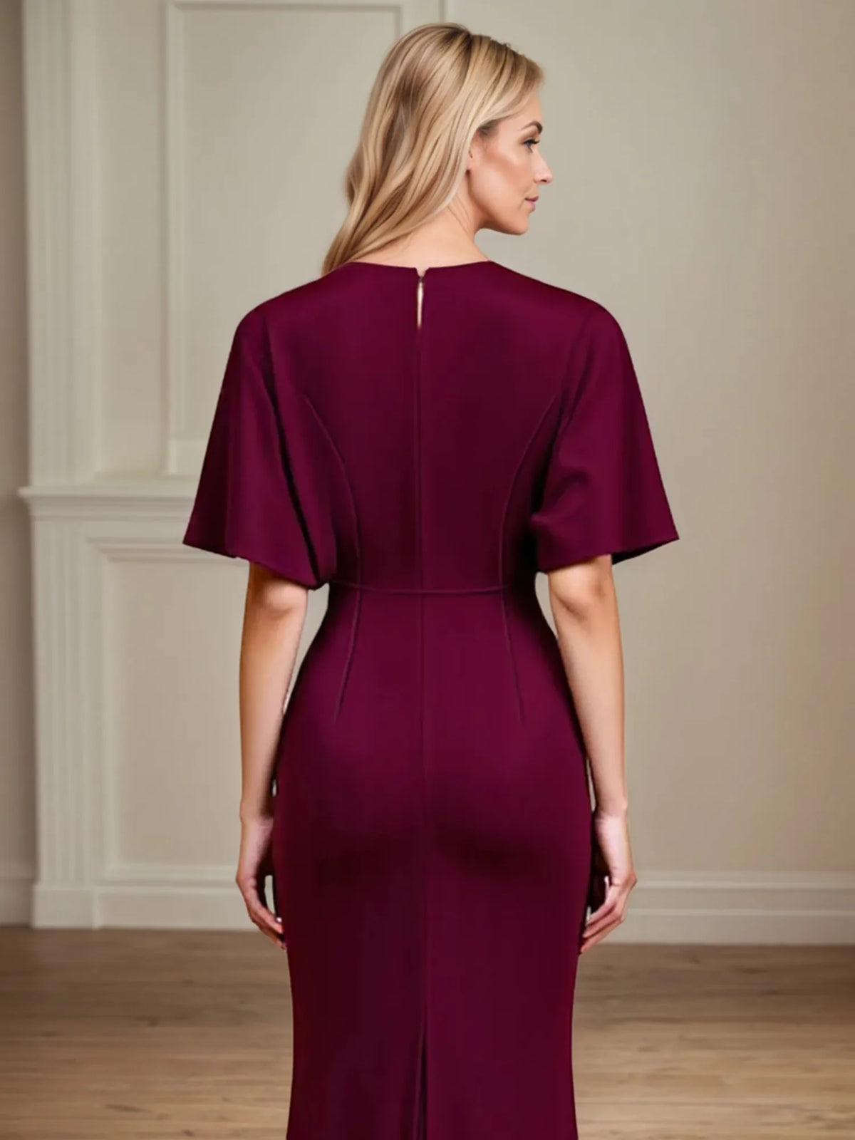 Trumpet/Mermaid V-Neck Ruched Floor-Length Mother of the Bride Dress - View 4 | FashionDia