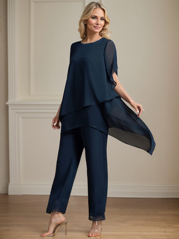 Separates Jumpsuit/Pantsuit Scoop Ankle-Length Chiffon Mother of the Bride Dress - View 5 | FashionDia