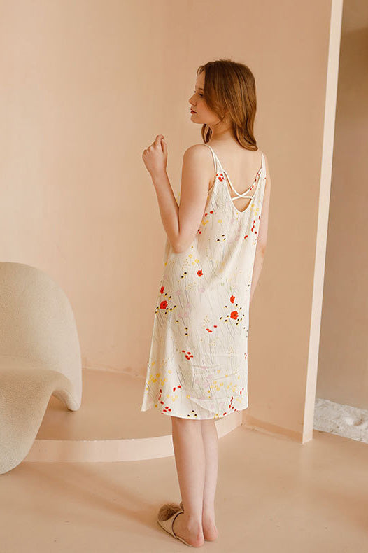 Emilia Boutique Printed Camisole Dress with Crossed Straps At the Back Chic Silhouette Collection