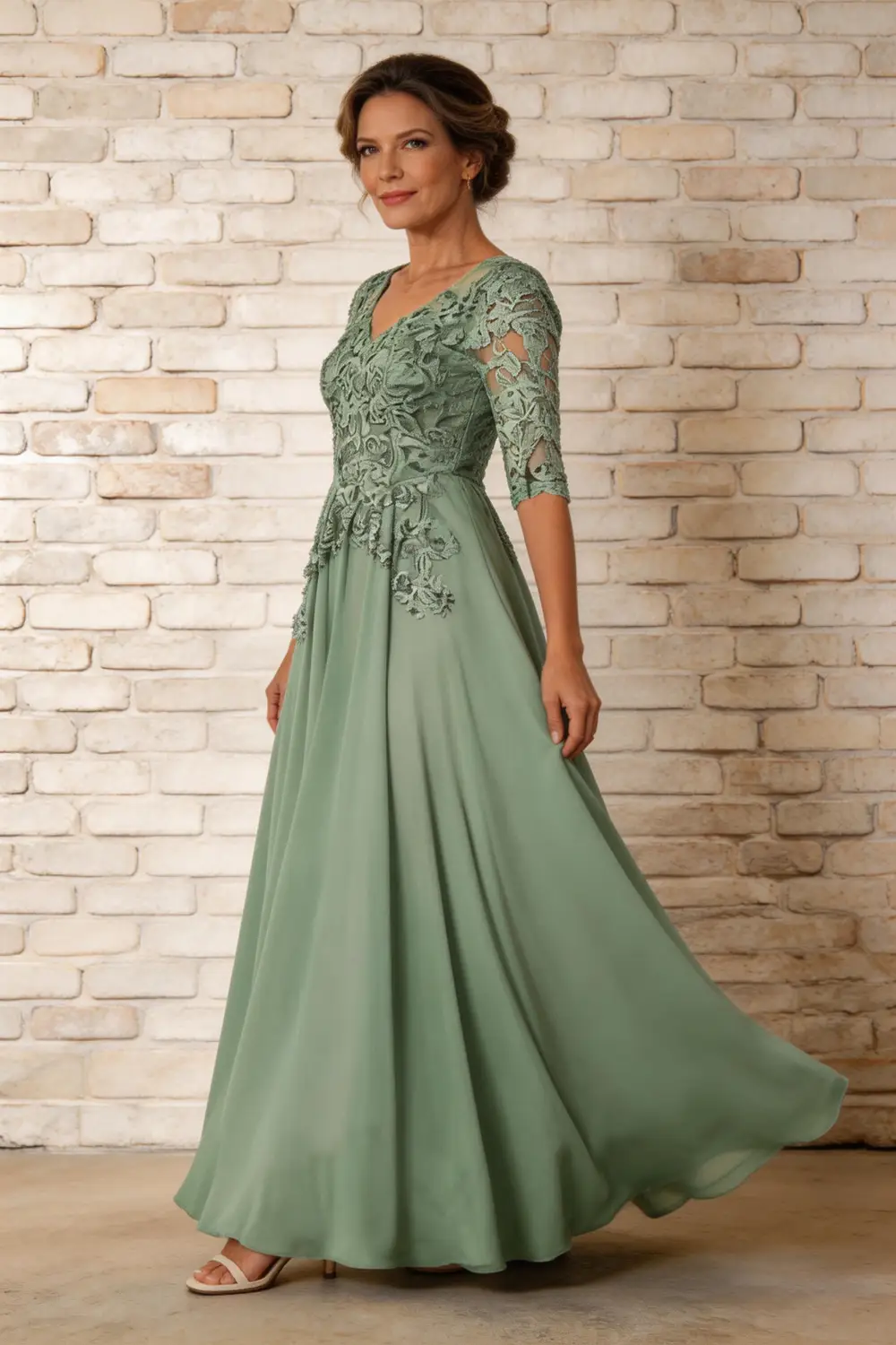 Elegant Lace Applique Chiffon A Line Mother of the Bride Dress (ZD17165)