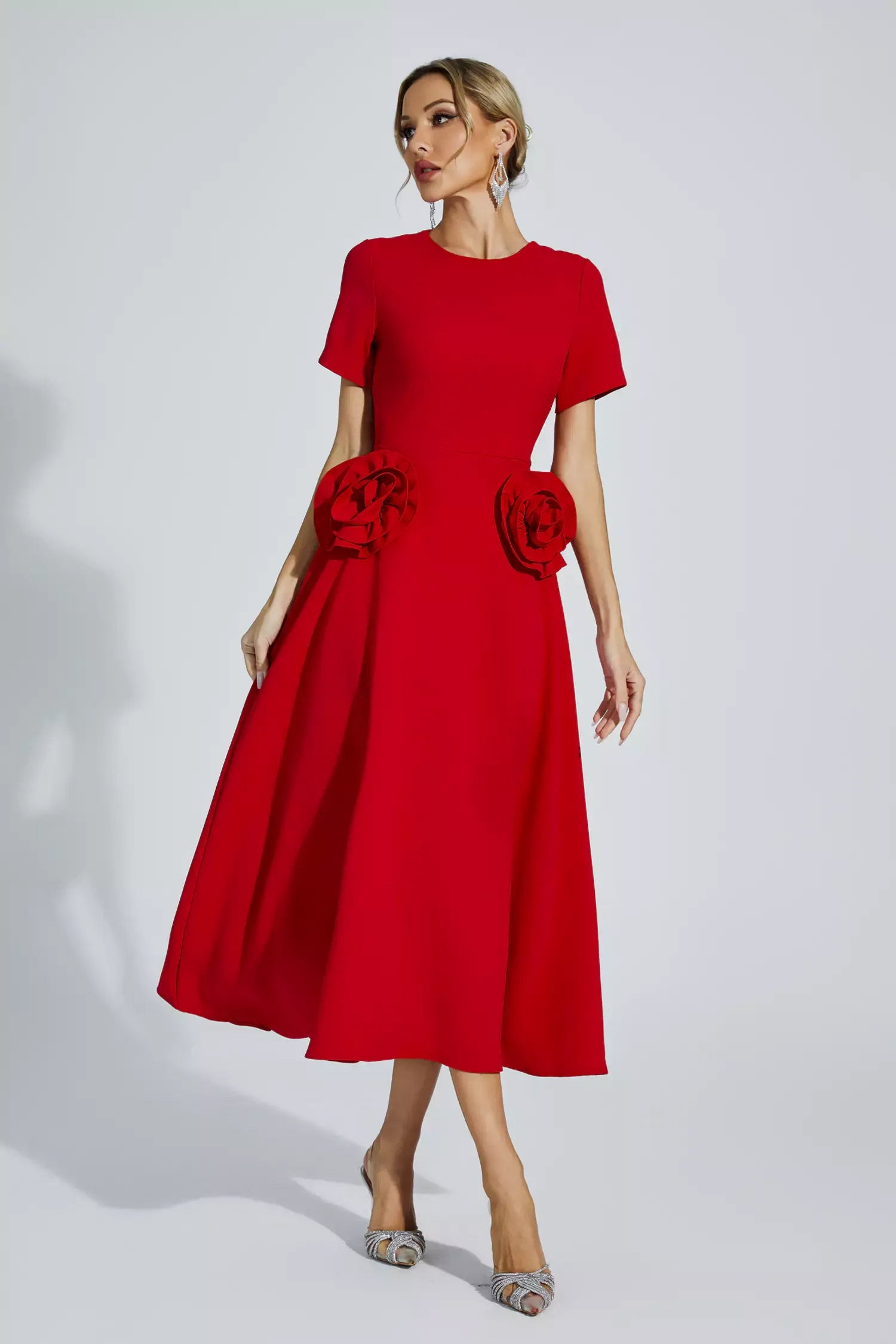 Sol Premium Grace Short Sleeved Midi Dress with Bloom Evening Wear Edit