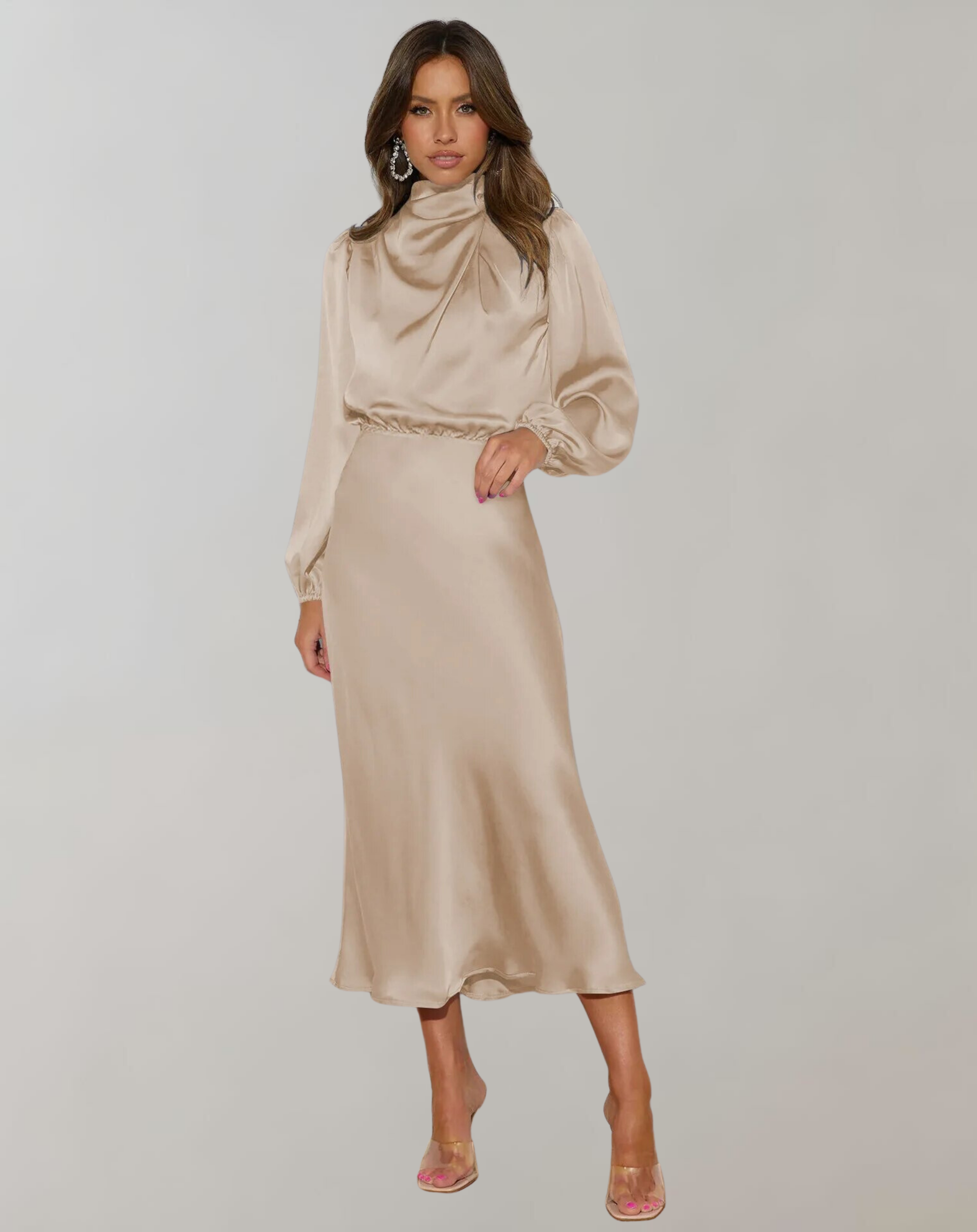 Charisse - Long - Sleeved Satin Dress