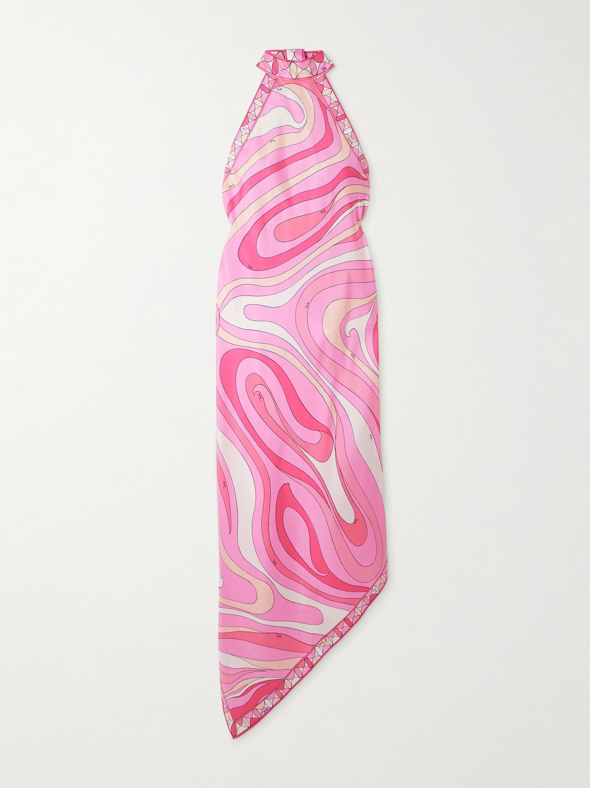 Halter-Neck Printed Satin-Twill Midi Dress