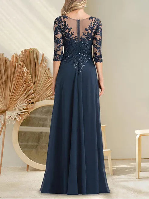 A-line V-Neck Floor-Length Lace Chiffon Mother of the Bride Dress With Sequins - View 4 | FashionDia
