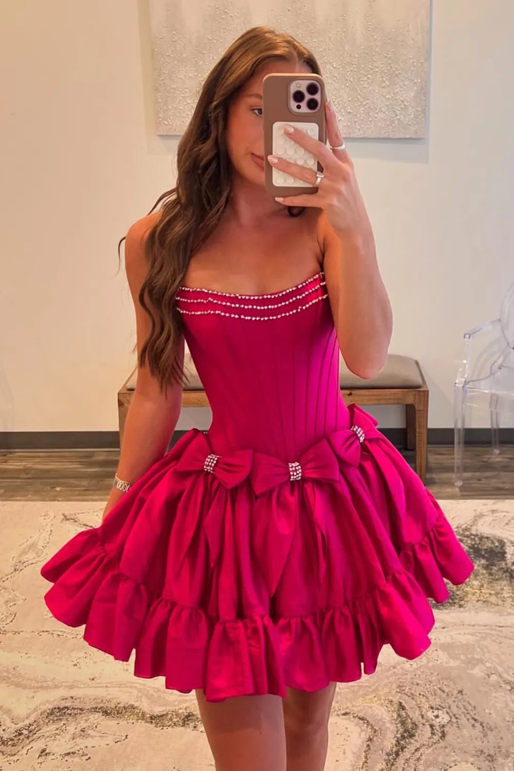Princess A-Line Strapless Red Corset Homecoming Dress with Bowknot - View 12 | FashionDia