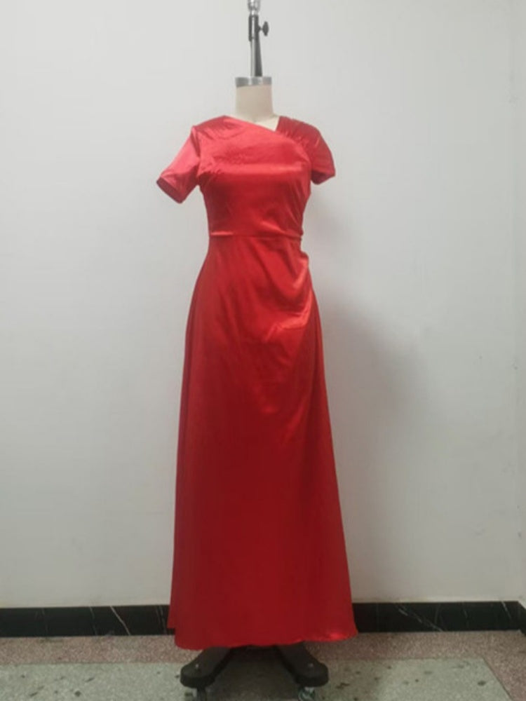 Draped Neck Tie-Waist Maxi Dress