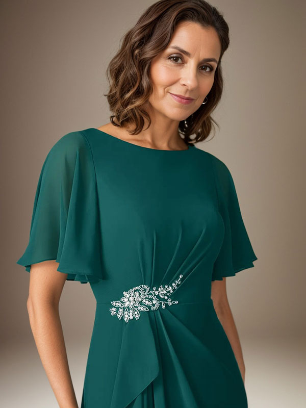 Dark Navy Sheath Beaded Chiffon Dress - View 4 | FashionDia