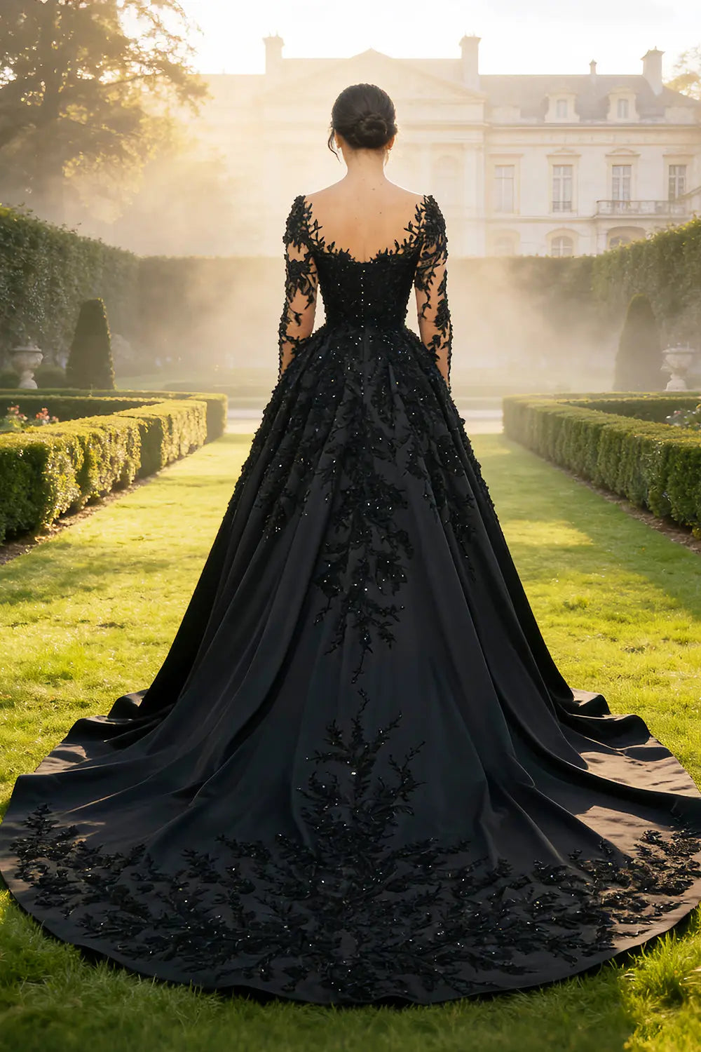Black Luxury Gothic Wedding Dress Bridal Gown Heavy Beading ZP199