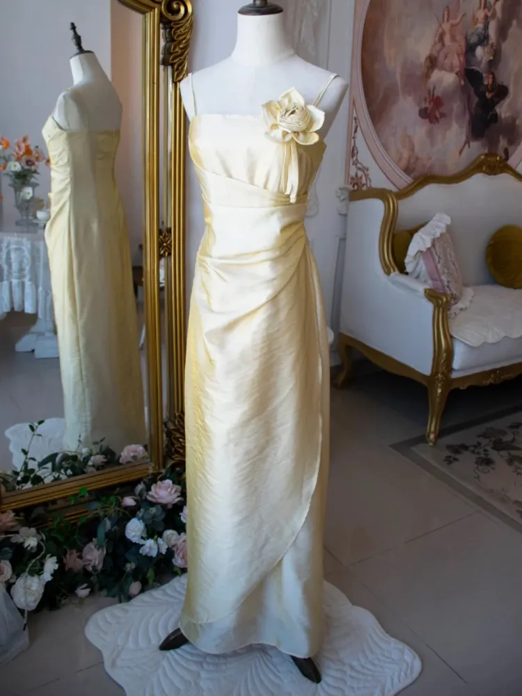 Vintage Yellow Floral Embellished Evening Gown Fairy Princess Party Evening Dress - View 2 | FashionDia