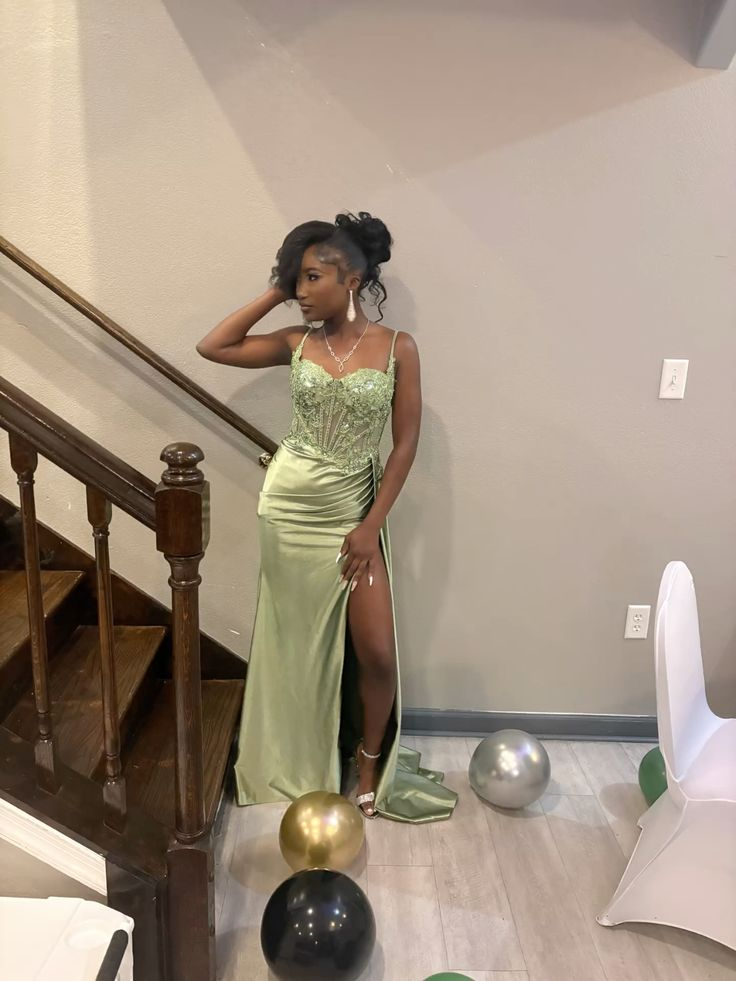 Green Mermaid Long Prom Party Dress Black Girl Graduation Dress - VelvetHem