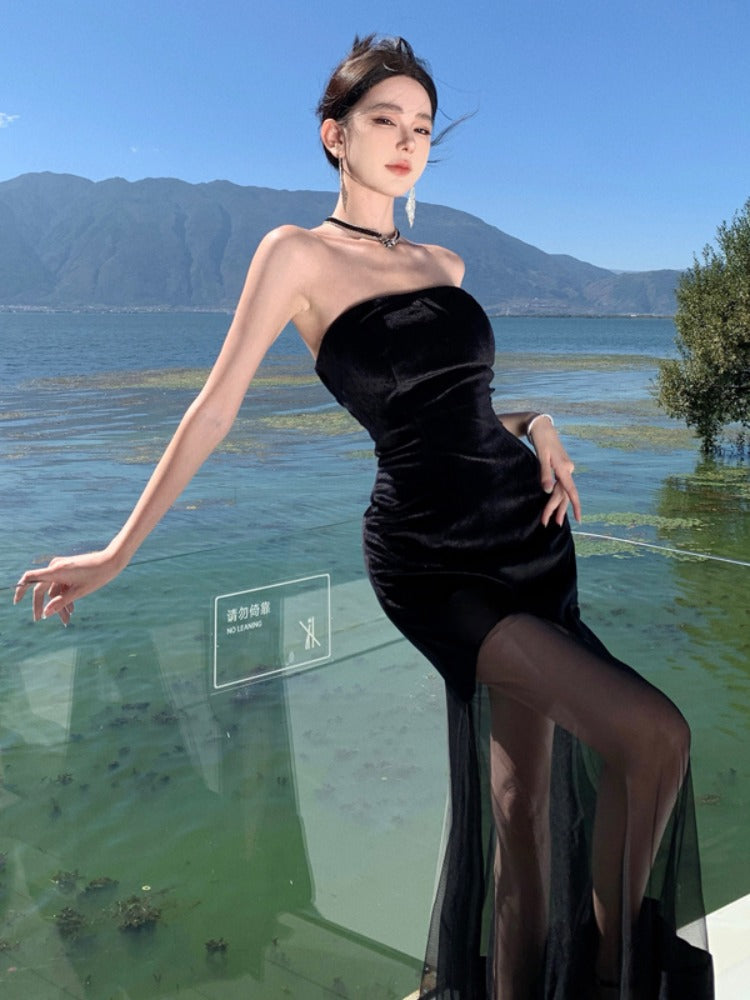 Black Strapless Evening Dress - Elegant Formal & Beach Party Look - View 2 | VelvetHem