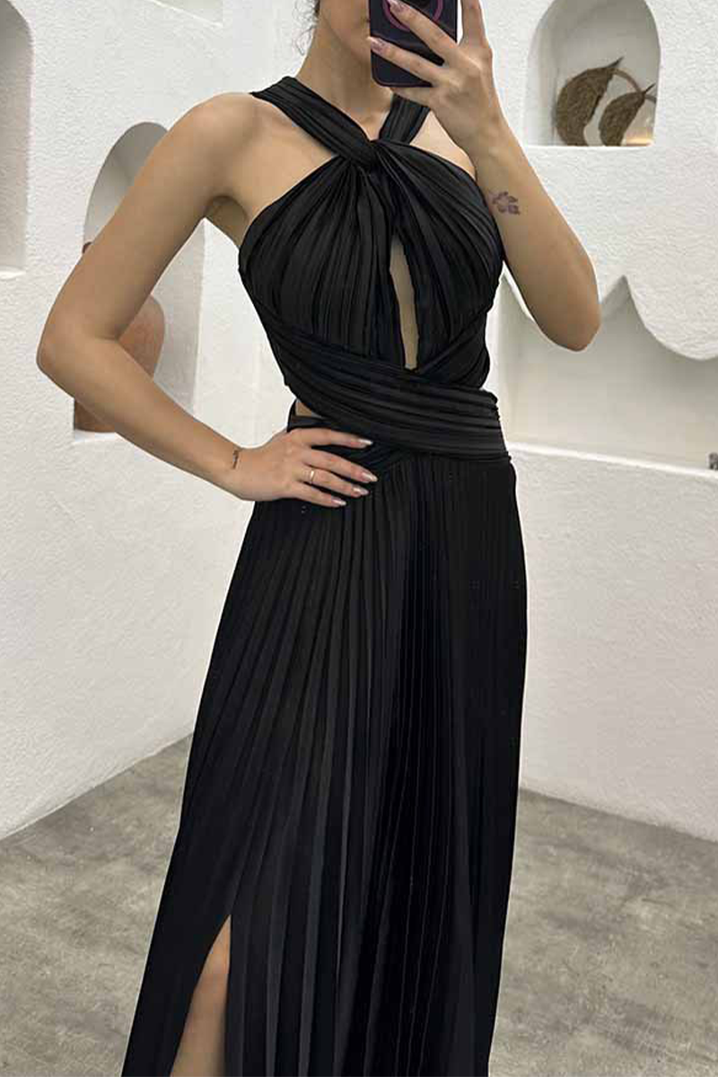 Elegant Solid Fold Halter Evening Dress Dresses - View 13 | VelvetHem
