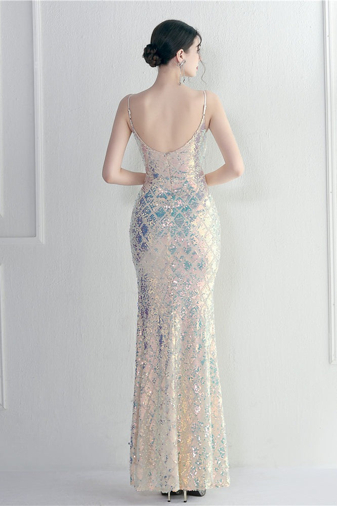Vintage Inspired Iridescent Sequin Slit Dress for Modern Fashion Wear