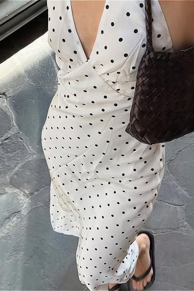 Polka Dot Halter Backless Maxi Dress - View 5 | VelvetHem