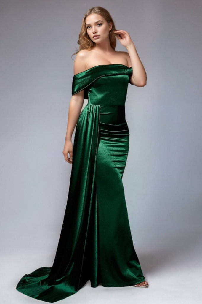 Solid Satin Off-Shoulder High-Waist Mermaid Silk Dress - View 3 | VelvetHem