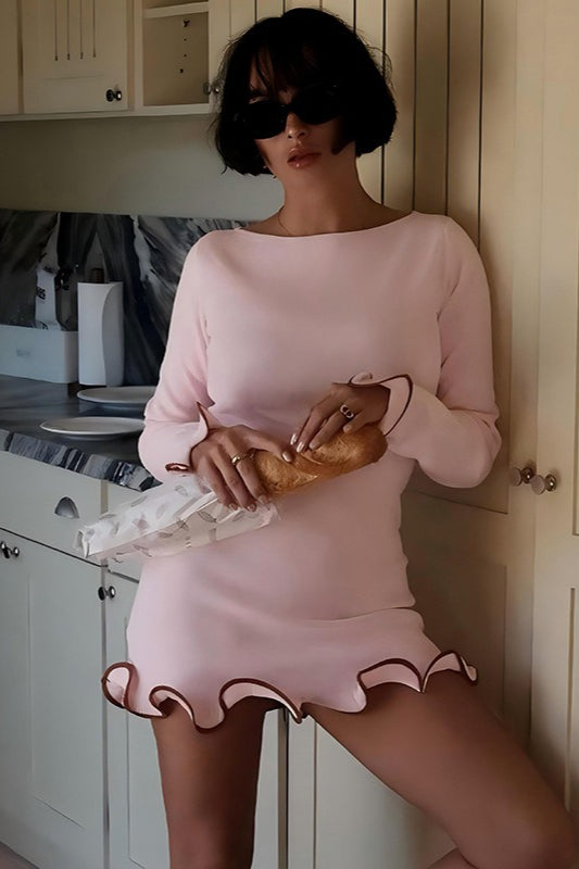 Cuffed Sleeve Solid Knit Mini Sweater Dress - View 5 | VelvetHem