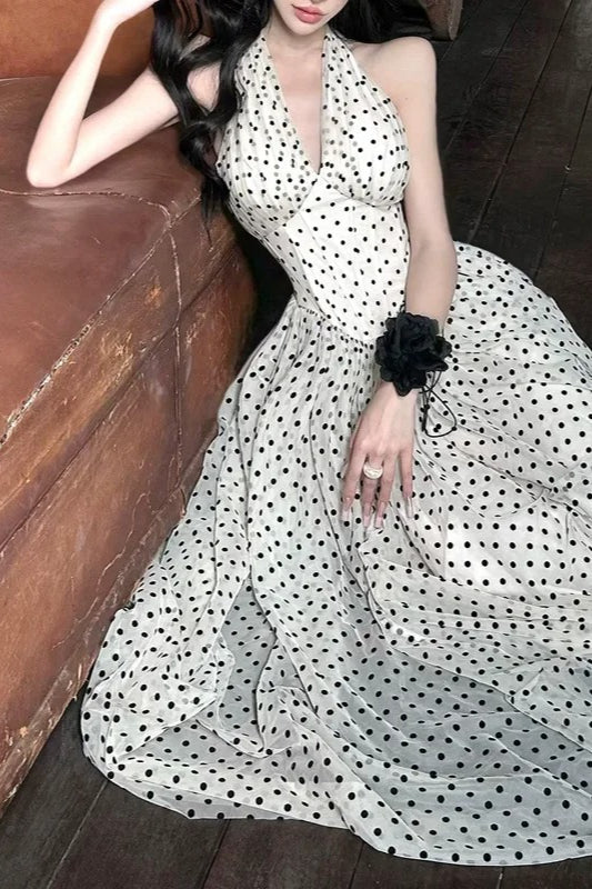 V-Neck Polka Dot Maxi Dress - View 3 | FashionDia