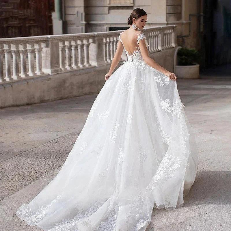 Luxury Wedding Dress 2023 Short Sleeve Applique Sleeveless Mermaid Bridal Gownes Removable Women's Elegant Lace Wedding Dress De (ZD14200) - View 4 | VelvetHem