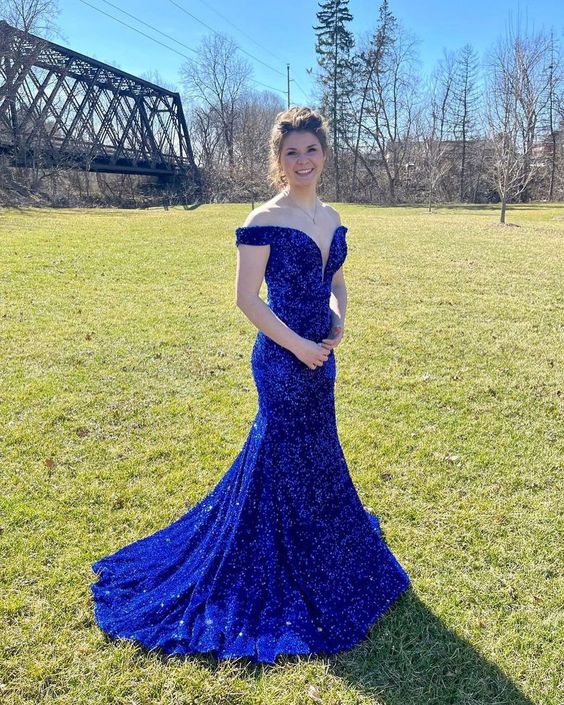 Royal Blue Mermaid Prom Dresses Long Evening Gowns With Sequin