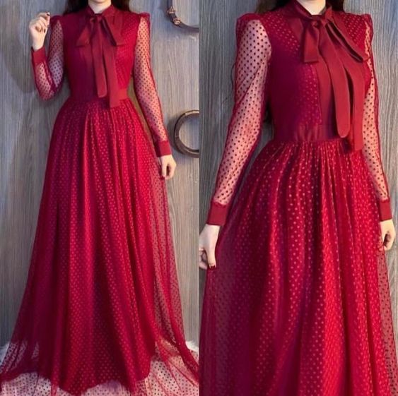 Red prom dresses long sleeve a line evening dresses