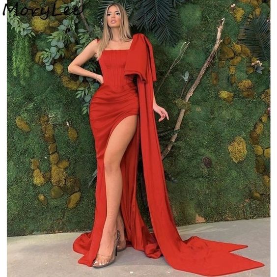 Women's satin slit long gown prom dresses