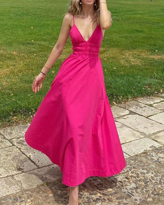 A-line Spaghetti Straps V-neck Prom Dress Formal Evening Dress