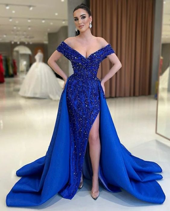 Elegant Off The Shoulder Blue Evening Dress