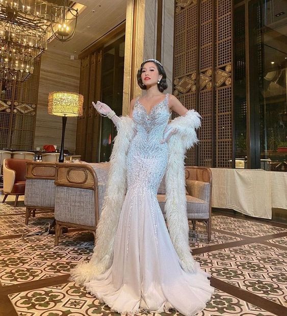 High quality white long prom dress evening dress