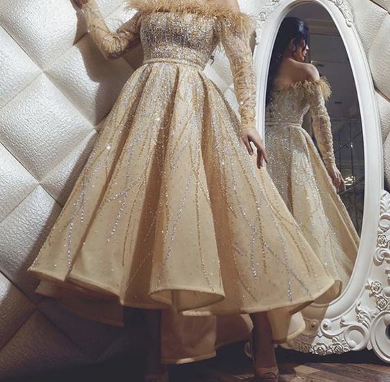 Gold prom dress long party dress