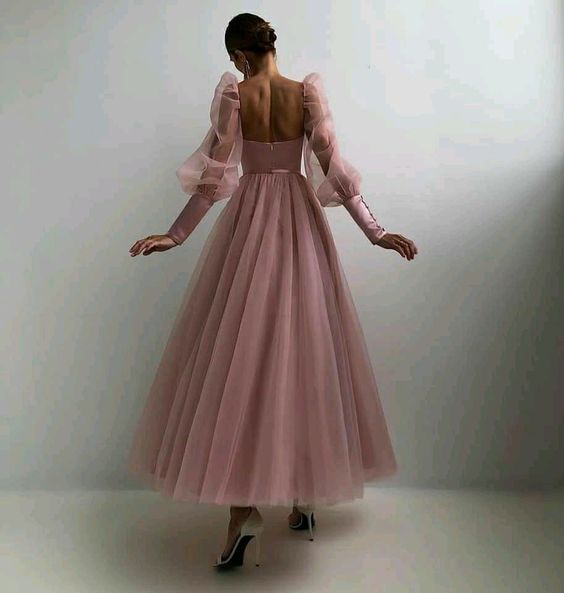 A-Line Evening Dress Simple Evening Gown Long Sleeves Prom Dress - FashionDia