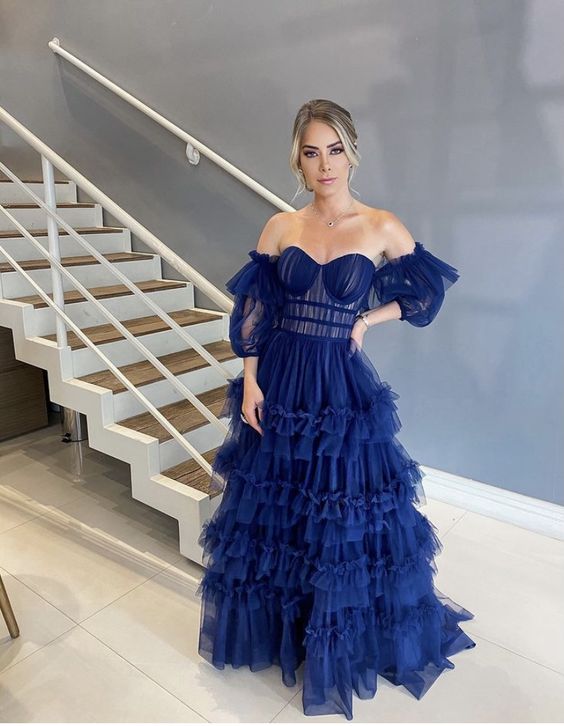 Fashion Blue Prom Dresses Long Sexy Prom Dress