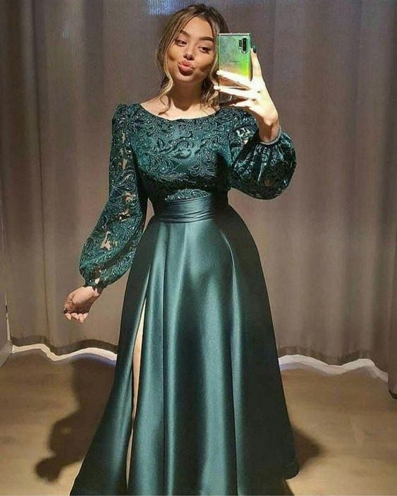 Charming A Line Long Wedding Guest Dress Green Prom Gowns - VelvetHem