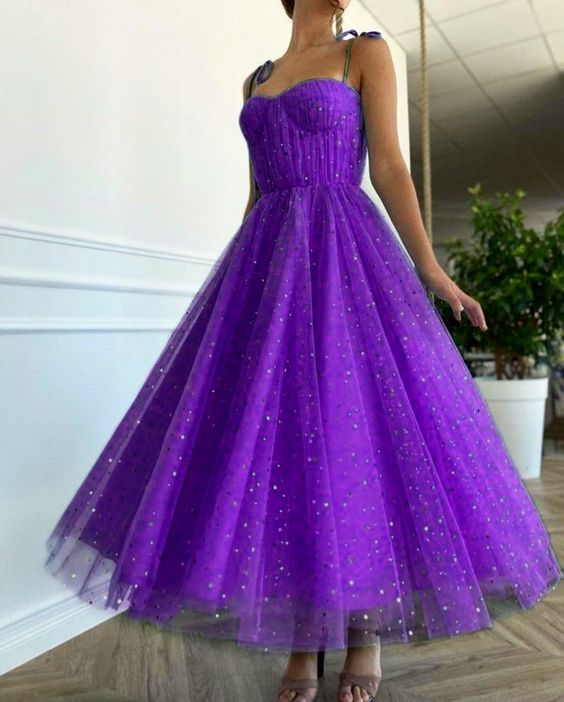 Vintage Tulle Purple Prom Evening Dress