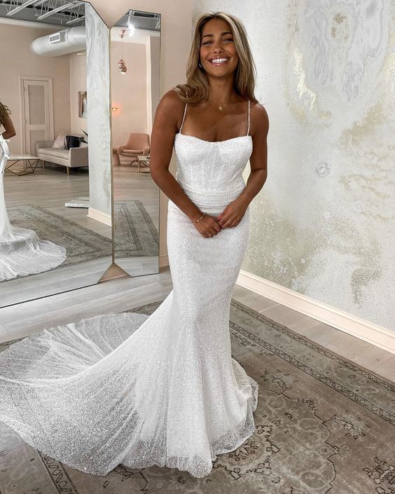 Mermaid Sequins Wedding Dresses,Sexy Bridal Gowns,Custom Made Wedding Dress - VelvetHem