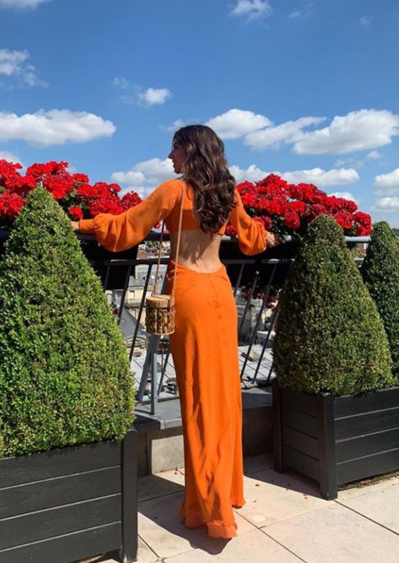 Simple orange evening dresses, long prom dress