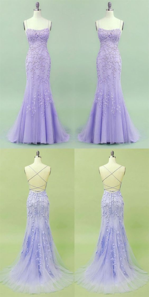 2023 Mermaid Lavender Long Prom Dress, With Lace Up Back