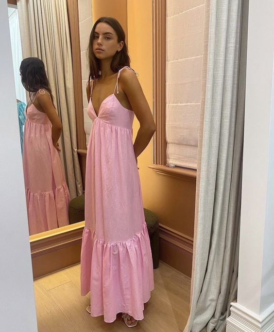 Pink prom dress long party dress