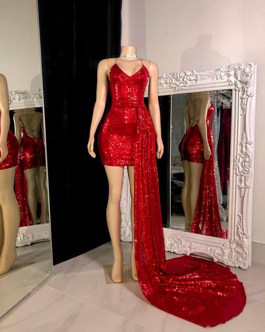 Charming Sparkly Mermaid Sequins Red Prom Dresses