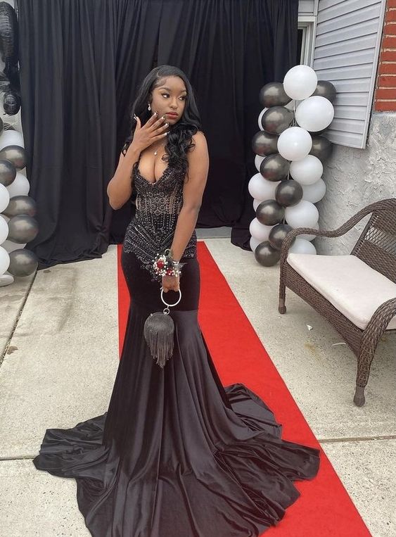 2023 Mermaid Long Black Prom Dresses Party Dress