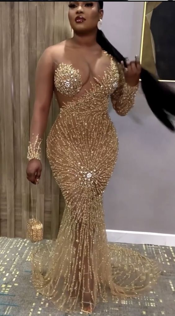 Sexy Mermaid Prom Dress With Sleeves , Formal Evening Dress