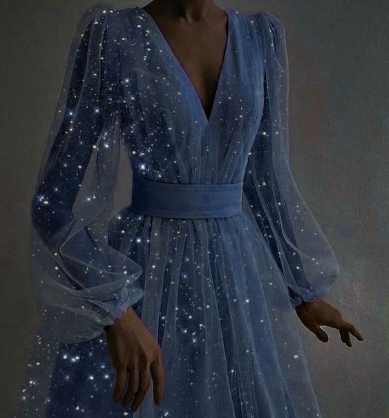 Sparkling Blue Deep V-neck Gown Prom Dress