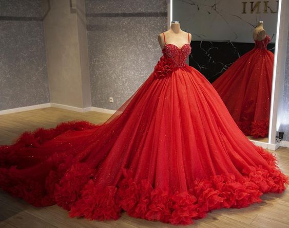Vintage Ball Gown Evening Dress Fashion Red Prom Dress