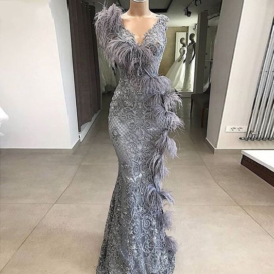 Evening Dresses Long Evening Dress Grey Applique Gowns
