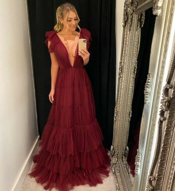 Fashion Burgundy Prom Dresses Long Sexy Prom Dress